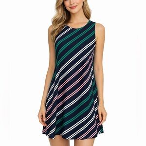Jude Connally Melody Sailing Stripe Navy Pink Preppy Shift Tank Dress Size Small